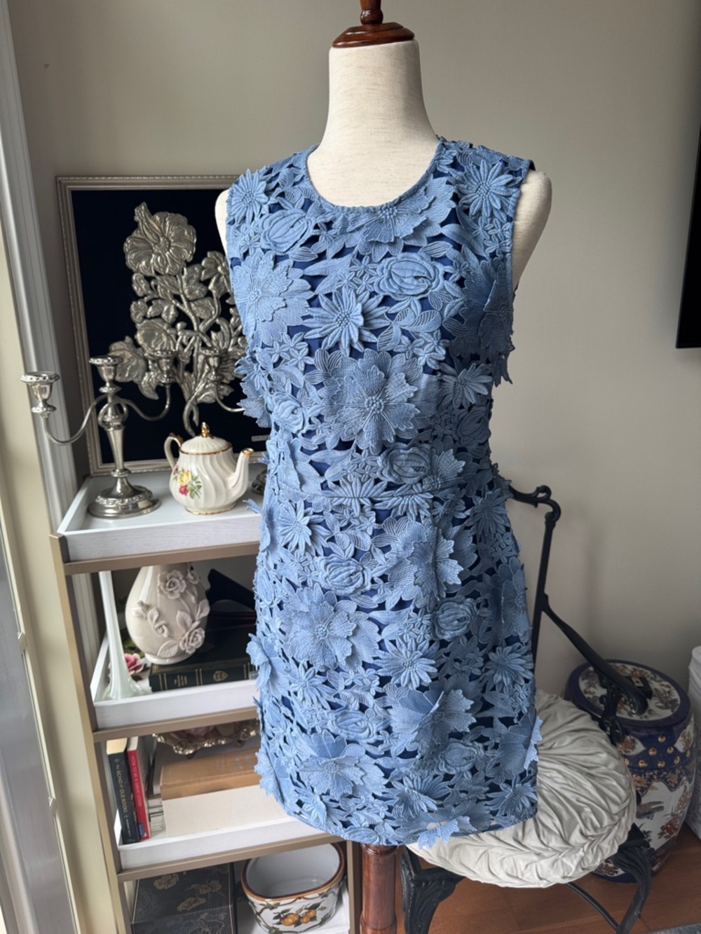 French Connection Powder Blue 3D Flowers Mini Dress